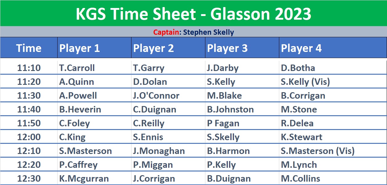 Tee Times for Glasson 2023
.